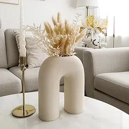 URBAN SENSE™ | U Shape Ceramic Minimalist White Flower Vase | Inverted U Shape vase | Pampas Grass Vase | Ceramic Vase | Home Decor Centrepiece | vase for Home Decor | Finish Matte (White)-picture-31