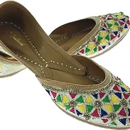 fulkari Women Anemone Gold Multicolor Genuine Soft Leather Embroidered Jutis | Bite and Pinch Free Jutti | Punjabi Formal Juttis | Girl's Wedding Flat Ladies Mojari | Formal Ethnic Juti |-picture-41