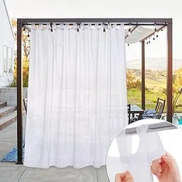 NICETOWN Extra Long Patio Outdoor Drape for Safe Public Divider, Self-Stick Tab Top Indoor Outdoor Waterproof Sheer Panel with Rope Tieback for Pergola/Porch, 1 Piece, W100 x L108, White-image-67