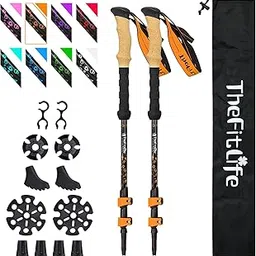 TheFitLife Carbon Fiber Trekking Poles - Collapsible & Telescopic Walking Sticks with Natural Cork Handle & Extended EVA Grips, Ultralight Nordic Hiking Poles for Backpacking, Camping (Orange)-picture-24