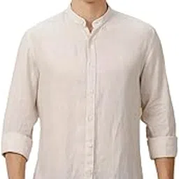 linen club Men's Pure Linen Beige Solid Contemporary Fit Full Sleeve Casual Shirt-picture-16