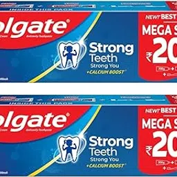 Colgate Strong Teeth Cavity Protection Toothpaste, Colgate Toothpaste with Calcium Boost, 300gm with Free Toothbrush (Pack of 2), India's No.1 Toothpaste image 1
