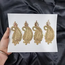 Ambi Shape Peral and Dabka Work Hand Embroidery Patch Applique for Kids Shirts Suits Sarees Gowns Jackets Jeans caps Apparel Fashion Package of 2 Pieces-picture-42