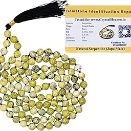 Serpentine Crystal Japa Mala Ganthi - 108 Beads Buddhist Prayer Beads - AAA Grade Original Healing Gemstone Agate Mala for Yoga Meditation Spiritual Reiki Feng Shui-image-1