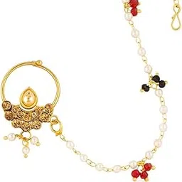 cz stone Antique Gold Plated Nose Ring with Cubic Zirconia and Kundan Work image 1