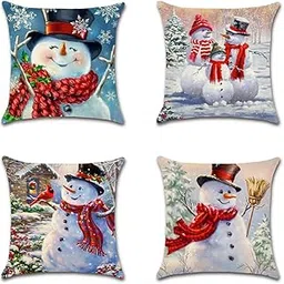 OTOSTAR Pack of 4 Christmas Snowman Throw Pillow Covers 18x18 Inches Water Resistant Outdoor Pillow Covers Xmas Pillow Cases Square Garden Cushion Case for Couch Patio Living Room Bed Decor (Snowman)-image-30