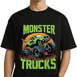 next win Men’s Oversized Premium T-Shirt | “Monster Trucks” Graphic Print | 240 GSM French Terry Cotton Breathable Streetwear | Round Neck Printed Premium T-Shirt for Men & Boys Casual Wear Top-picture-38