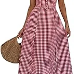 elyraa Women's Red Gingham Check Fit & Flare Midi Dress-picture-33