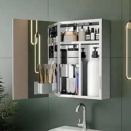 GLOXY Stainless Steel 202 Cabinet for Bathroom Cabinet for Wall - Bathroom Mirror with Storage for Saloon, Hospitals, Schools Etc.. (Chrome,12 x 18 in)-picture-27