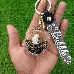 shilpmart Bubble Glass Globe Keychain with Stars, Decorative Astronaut Design, Black and Gold-picture-35