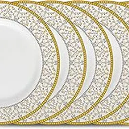 La Opala Diva Sovrana Collection Opal Glass Crockery | Full Plate Set of 6 Moroccan Gold | Dinner Plate for Dining & Gifting | Microwave Safe | 100% Vegetarian | Extra Strong | Super Light & White-image-32