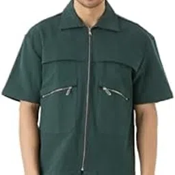 super looper Men’s Denim Shacket in Pine Green – Pocket Detailing, Full Zipper Opening, Casual Shirt Jacket-picture-10