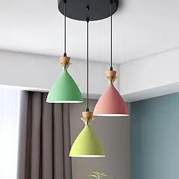 Aluminium and Wood (Yellow,Green,Pink) Ceiling Hanging Lights for Dining Table, Lamp, Living Room Corner, Decorative,Home,Bedroom,Office,Cafe,Restaurantsand More (Round Cluster) (with Bulb)-picture-18