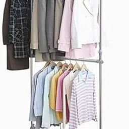 Loop Group Stainless Steel Double Pole Rail Telescopic Movable Portable Adjustable Clothes Garment Hanging Rack Stand with Wheels-picture-10