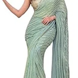 siril Women's Sequence Embroidery Georgette Saree with Unstitched Blouse Piece-picture-33