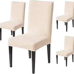 House of Quirk Stylish Jacquard Dining Chair Cover – 220 GSM Stretch Fabric, Universal Fit Short Seat Slipcover, Removable & Washable Protector (Beige, Pack of 4)-picture-22