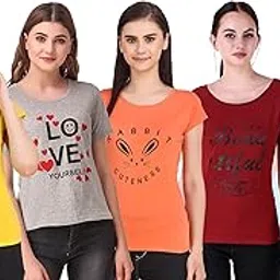 modish Women's Super Combed Cotton Rich Relaxed Fit Solid T-Shirt. Curved Hem Styled Half Sleeve Printed Tops-picture-49