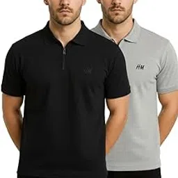 Men's Polo T-Shirt with Zipper, Cotton Blend, Casual Wear, Pack of 2-picture-49