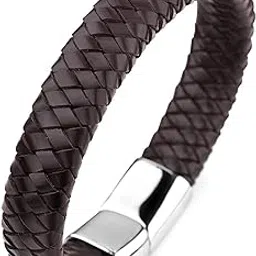 fashion frill Stylish Bracelet For Men Leather Bracelet Magnetic Clasp Wraparound Brown Charm Bracelets For Men Boys Girls Accessories Mens Jewellery Love Gifts image 1