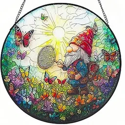 10'' Butterfly Gnome Stained Glass Suncatcher, Butterfly Suncatchers for Windows Hanging,Stained Glass Window Hanging Beautiful Gifts for Women Mom Teacher-picture-23