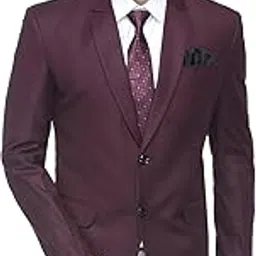Men's Burgundy Formal Blazer, Single-Breasted, Two-Button Style with Pocket Square-picture-17