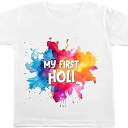 Nitishi MFH-3 My First Holi t-Shirt for Baby Girl and boy Kids Infant Unisex Regular Dry fit Printed for Kid Half Sleeves Round Neck White Tshirt-picture-15