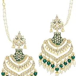 Indian Traditional Gold Plated Kundan Pearl Dangling Earrings With Chain Jewellery for Women-image-20