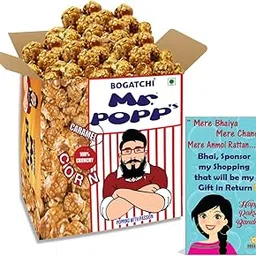 BOGATCHI Mr.POPP's Caramel Popcorn, 100% Crunchy, Handcrafted Gourmet Popcorn, Best Rakhi Gift for BRO, 375g + Free Happy Rakhi Greeting Card-picture-13
