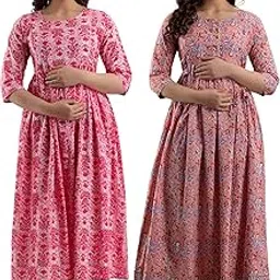 mangla kurti Women's Cotton Printed Maternity Gown Feeding Nighty A-line Maternity Dress Kurti Gown for Women (Po2-Gown-001)-picture-34
