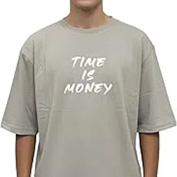 Men’s Down Shoulder Oversized “TIME is Money” Graphic Print T-Shirt | 180 GSM Premium Bio-Washed Cotton | Half Sleeve Relaxed Fit Casual Tee-image-32