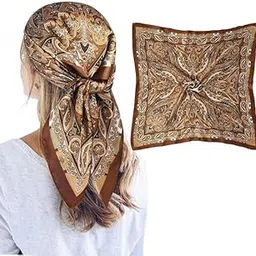 sannidhi Silk Scarf for Women Satin Neck Head Scarf Elegant Floral 35 In Square Hair Wrap Fashion Scarves Gift for Women-picture-32