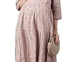 negen Cotton Maternity Dresses for Women with Feeding Zip - Floral Breastfeeding Maternity Gown Kurti for Pregnant Women - Nursing Pre and Post Pregnancy Wear-picture-55