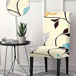 Amazon Brand - Solimo Polyester Spandex Stretchable Dining Chair SLIPCOVER (Checkered Print, Pack of 4, Beige)-image-45