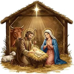 Religious Nativity Scene Wall Sticker, Holy Family Manger Scene with Star, Cow and Sheep, Christmas Wall Decal, 45 x 45 CM-image-31