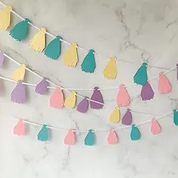 Pinfliers Pastel Theme Party Decoration Paper Tassel Bunting, 32 Pieces, Pink, Purple, Yellow and Aqua, 75 inch in Length-picture-10