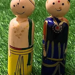 Crafts India® Handcrafted channapatna Wooden Brahmin Couple peg Dolls / Toys- Mr and Mrs Bhatt - 10 cms-picture-18