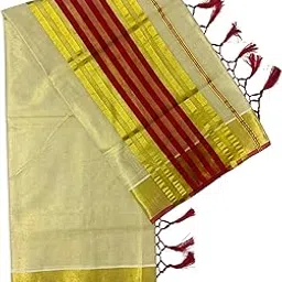 alluvy Women's Kuthampully Kerala Kasavu Saree Tissue striped with Kunjam | Kerala Tissue Kasavu saree onam latest collections | Stripe Kasavu Saree - Maroon KTM-905-picture-13