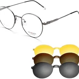 grey jack 3PCS Clip On Glasses,Half-Rim Metal Round Shape with Magnetic Eyeglasses for Myopic Men Women 80020 image 1