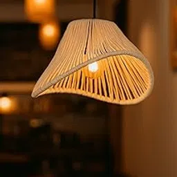 AM Caning RATTAN CANE Rattan Wicker Rafiah Lamp Premium Ceiling Light/Pendant Light Handwoven - 1 Piece (10 D x 8"H) (White) (Bulb not Included)-image-2