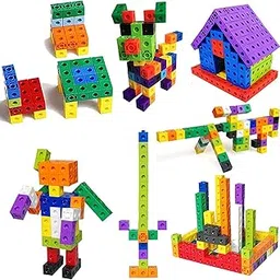 AEXONIZ TOYS Plastic Cube Building Blocks - 100Pcs, Multicolor Bulk Plastic Educational Stacking Counting Interlocking Smart City Building Block for Indoor, Outdoor for Kids-image-14