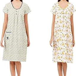 breezly Pure Cotton Floral Printed Combo Midi Nighty for Woman Multicolour-picture-50