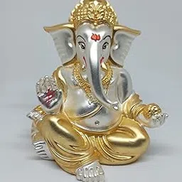 Gold Art India Gold and Silver Plated Matte Finish Ganesh Idol For Car Dashboard Ganesha Murti Ganpati Idol For Home Decor Puja Lord Ganesh Statue Gift For Office Desk Puja Room Figurine, 3 x 3 inches-image-15