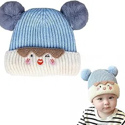 bharatbazaar Baby Hat, Winter Cap for Kids, Soft Woolen Cap for Baby Boy and Girl, Newborn Infant Hat for Cold Weather, Blue (46-48cm Head Circumference)-picture-55