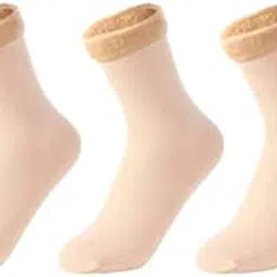 alexvyan 3 Pair Beige Soft & Cozy Solid Winter Thick Warm Fleece Lined Thermal Stretchy Elastic Velvet Socks (Without Thumb) for Girls/Ladies/Women-2-picture-17