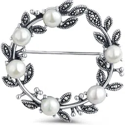 raajraani Pure 925 Sterling Silver Brooch/Lapel Pin | Eternal Flower Wreath Silver Brooch with Pearl for Women | Gift for her | (10.8 gms)-picture-24