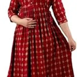 MFF Fabrics Women's Cotton Maternity Gown | Navy Blue Feeding Dress with Side Zips | 46 Inch Length | Soft & Stretchable | Baby Shower-picture-56