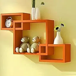 "Wooden Wall-Mounted Floating Rack with Intersecting Shelves – Decorative Display & Storage Unit for Living Room, Kitchen, Bedroom & Office-image-25