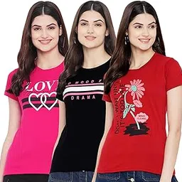 preneum Women's Cotton Regular Fit Latest Graphic Stylish Printed Short Sleeves Casual T-Shirt || Trends & Stylish (Pack 3)-picture-19