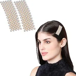 lykaa Sparkling Fancy Acrylic Rhinestones Hair Barrette, Hair Clip, Hair Accessories Jewellery with Metallic Tic Tac, Korean Style For Women Girls - Pack of 2 (White, Silver)-picture-45