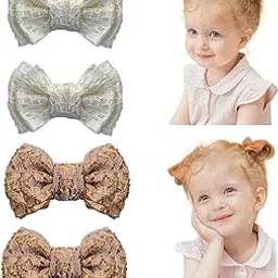 SWSHIV Mini Hair Bow Clips For Baby Girls, Cute Toddler Hair Accessories, Grosgrain Ribbon Hair Clips For Kids, Soft Alligator Clips For School & Party Use 4PCS (WHITE & BROWN)-image-70